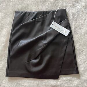 bishop + young Black Faux Leather Draped Mini Skirt